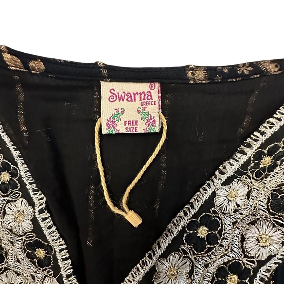 Gorgeous Bohemian Whispy Ruffle Maxi Dress Swarna Greece Black & Gold Size M NEW - Picture 6 of 8